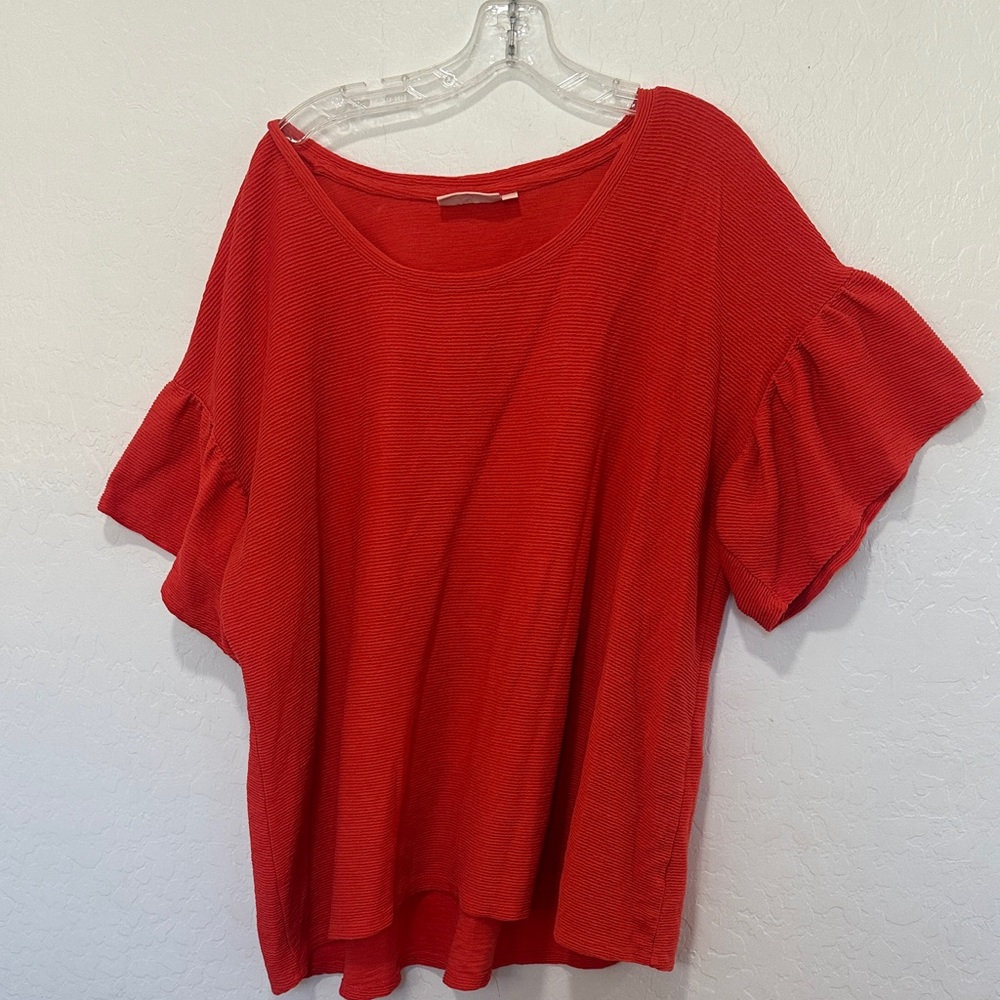 EVRI Scarlet red Ruffle Sleeve Blouse‎ short sleeve top tee cotton blend size 2X